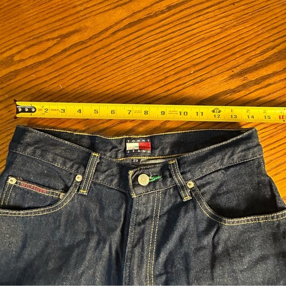 VINTAGE Y2K Tommy Hilfiger Shorts Sz 29 Blue Dark Denim Carpenter Baggy Wide Leg - Picture 12 of 14
